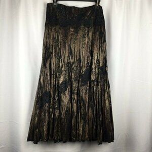 SERIKQS Embroidered Black Gold A Line Midi Lined Skirt IT 42 US 6 Dark Romantic